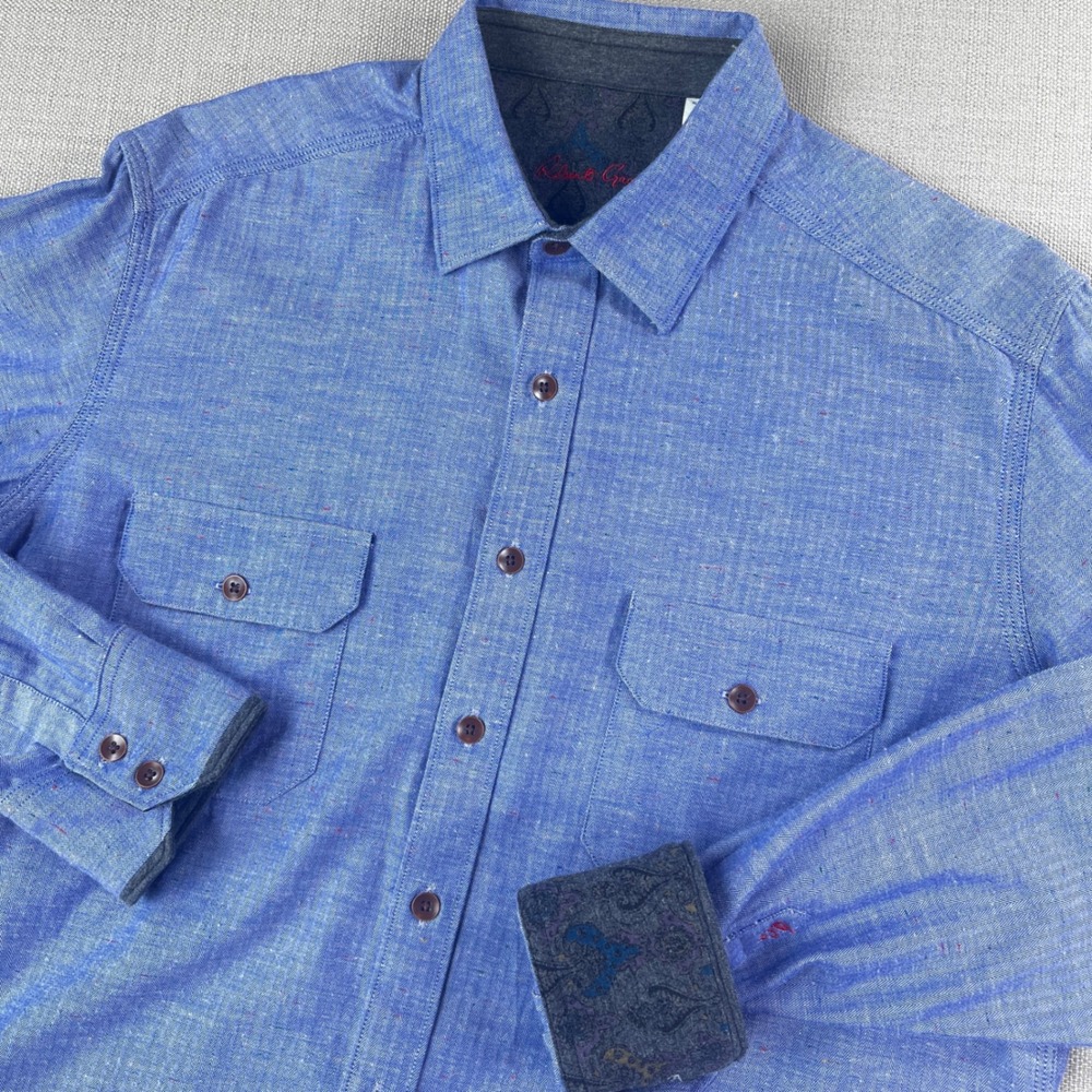 Robert Graham Button Down Shirt Mens Med Blue‎ Herringbone Speckled Classic Fit